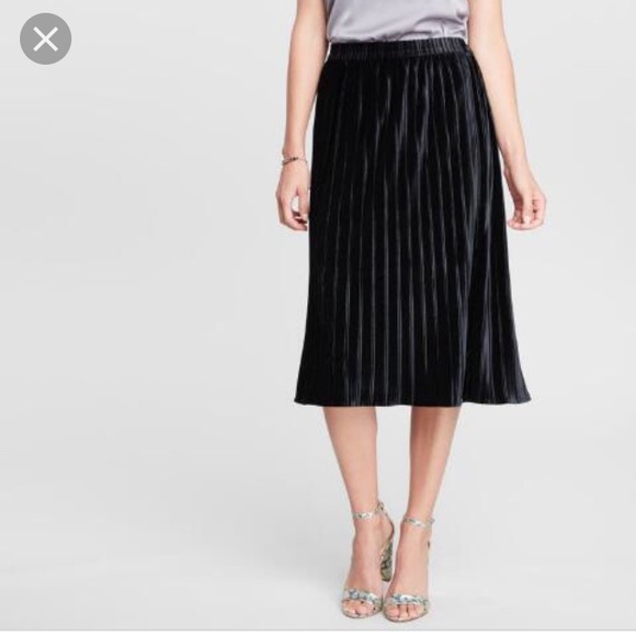 black velvet pleated midi skirt